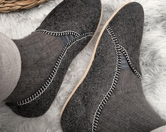 Pantoufles en feutre de laine pour hommes - Chaussures d'hiver douillettes
