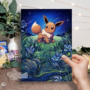 Impressão do Eevee | Arte de cartão colecionável alterada A5 feita à mão