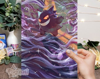 Gengar Print | Handmade A5 Altered Trading Card Art