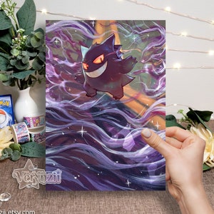 Impressão Gengar | Arte de cartão colecionável alterada A5 feita à mão