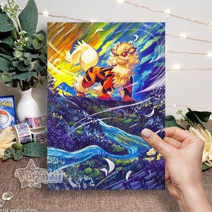 Impressão do por do sol Arcanine de <br> Entrega Rápida? Arte de cartão colecionável alterada A5 feita à mão