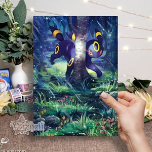 Impressão Umbreon | Arte de cartão colecionável alterada A5 feita à mão