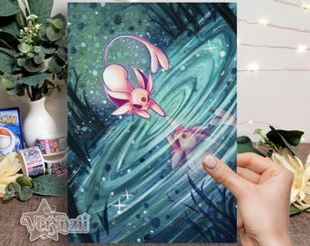 Espeon Print | Handmade A5 Altered Trading Card Art