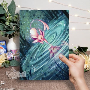 Impressão de Espeon | Arte de cartão colecionável alterada A5 feita à mão