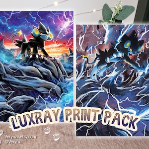 Pacote de 2 estampas brilhantes Luxray | Arte de cartão colecionável alterada A5 feita à mão
