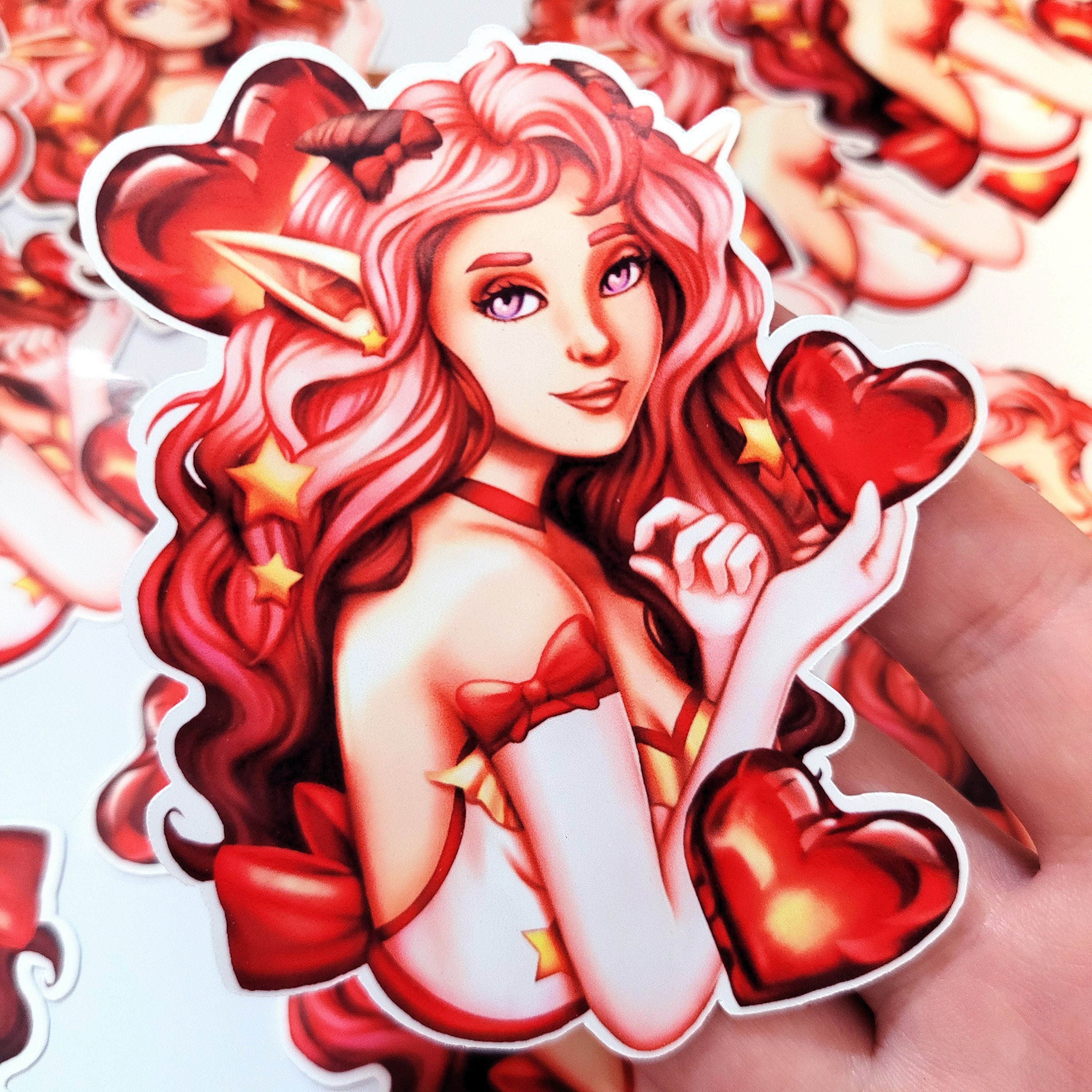 Valentines Day Pinup Girl Sticker | Vinyl Glossy | Cute Waifu Heart / Fantasy Elf / Dryad | Decal For Phones, Binders, Laptops and More!