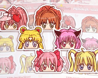 Magisches Mädchen | Mahou Shoujo Peeker Kollektion! - 6 Vinyl Glossy Sticker Sheet | Für Handys, Ordner, Laptops und mehr!
