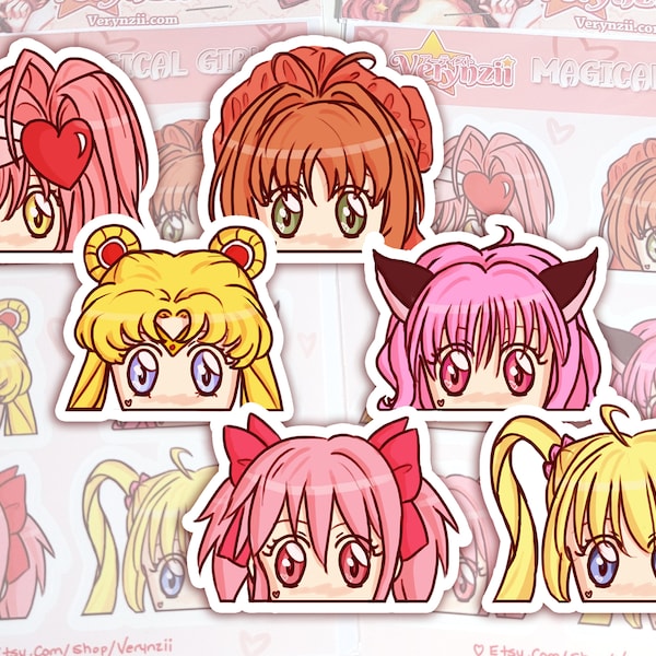 Magical Girl | Mahou Shoujo Peeker Collection! - 6 Vinyl Glossy Sticker Sheet | For Phones, Binders, Laptops and More!