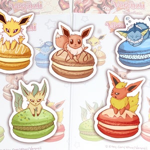 EeveeROONS! | Eevee Macaroon Evolutions - 5 Vinyl Glossy Sticker Sheet | Leafeon, Flareon, Jolteon, Vaporeon!