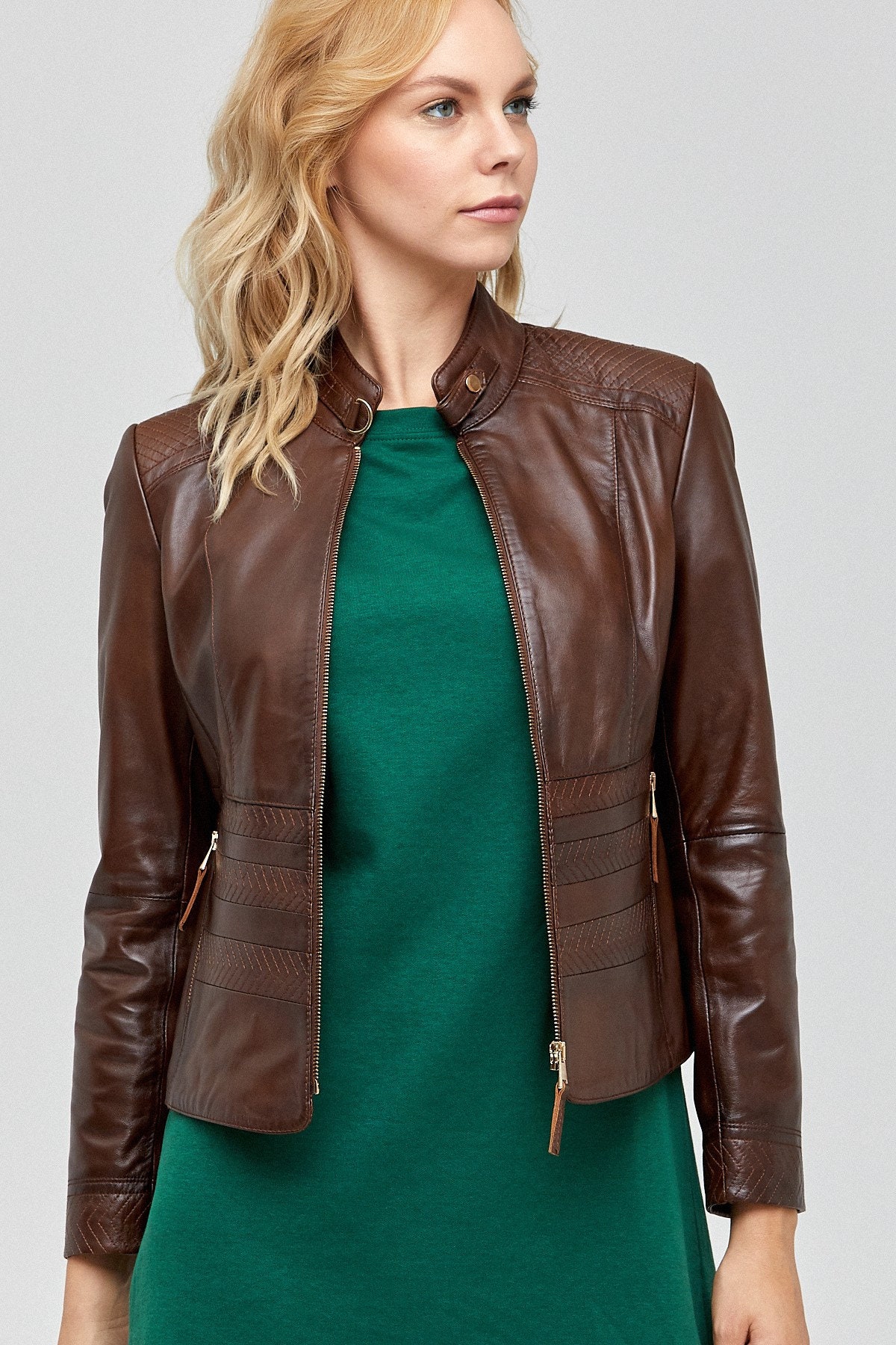 Women Ladies Real Genuine Leather Brown Biker Jacket Slim Fit - Etsy