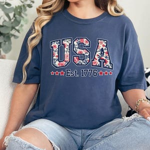 Comfort Colors USA Floral Print T-Shirt | Vintage American Flag Tee | 4th of July Shirt | USA Shirt | Summer Graphic Tee | Patriotic T-Shirt