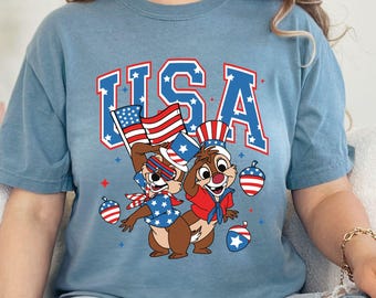 Chip and Dale 4th of July Comfort Colors cotton TShirt | PatrioticDisney Tee | USA Disney Summer Shirt | Independence Day DisneyTee