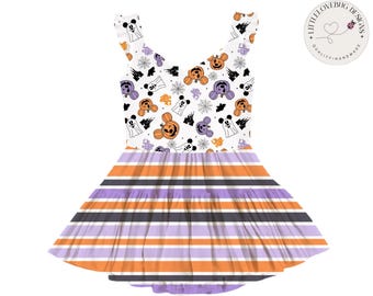 PREORDER Mickey Halloween Dress | Ghost Twirl Dress | V Neck Ruffle Sleeve Active Mesh Dress | Girls Halloween Outfit