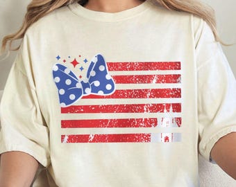 Disney 4th of July Comfort Colors Tee | Minnie Bow USA Flag