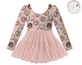 PREORDER Christmas Disney Princess Dress | Pink Christmas Dress | Princess Twirl Dress | Active Mesh Dress | Long Sleeve