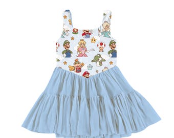 Gamer Princess Twirl Dress, Kart Racing, Mushroom Kingdom Inspired, Mommy and Me (Preorder June)