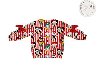 PREORDER Mickey and Friends Disney Christmas Sweatshirt | Bow Sleeve Sweatshirt | Holiday Pullover | Mommy and Me