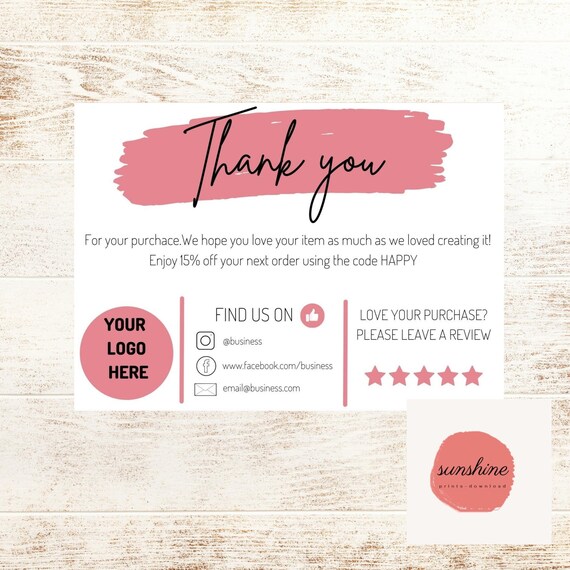 Printable Thank You Card Business Template Editable Customer | Etsy
