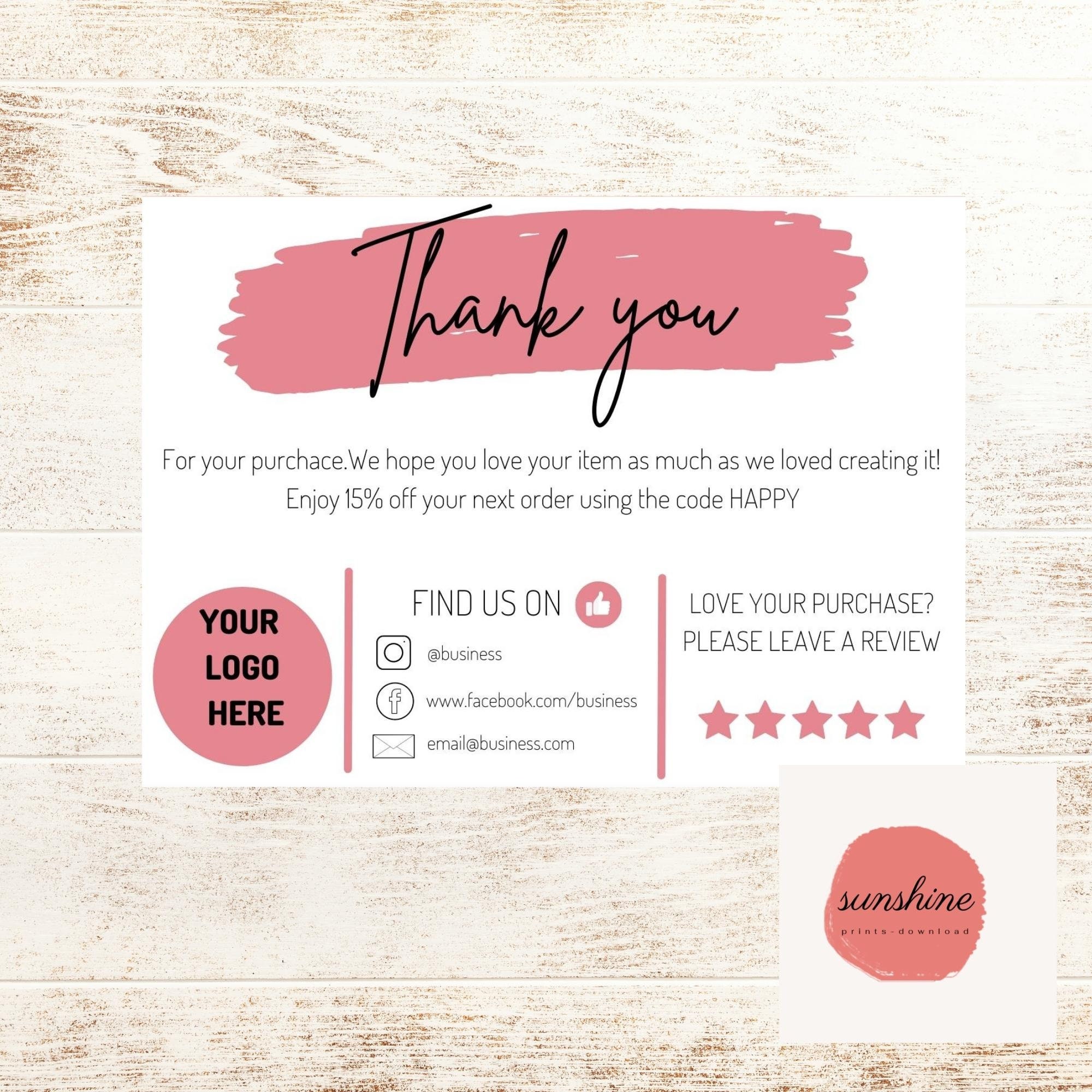 Printable Thank You Card Business, Template Editable, Customer ...