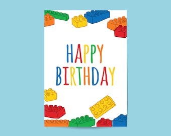 Colorful Bricks Happy Birthday Card: Printable Brick Party Decor (Digital Download)