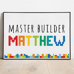 Colorful personalized custom name sign, Master builder Playroom decor, Building Bricks Letters Wall Art, Personalized name decor - DIGITAL