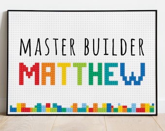 Colorful personalized custom name sign, Master builder Playroom decor, Building Bricks Letters Wall Art, Personalized name decor - DIGITAL