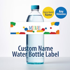 Water Bottle Label Custom Names, Colourful Bricks Party Favor Stickers, Brick Party Birthday Decor, Kids Bottle Wrapper - DIGITAL DOWNLOAD