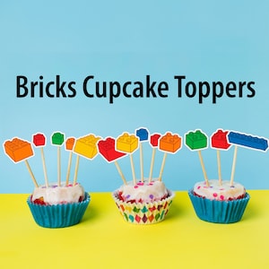 Bricks Cupcakes Toppers Printable, Colourful Building Bricks Cupcake Decoration for Brick Birthday Decor Kids, Party cake Boys - DIGITAL