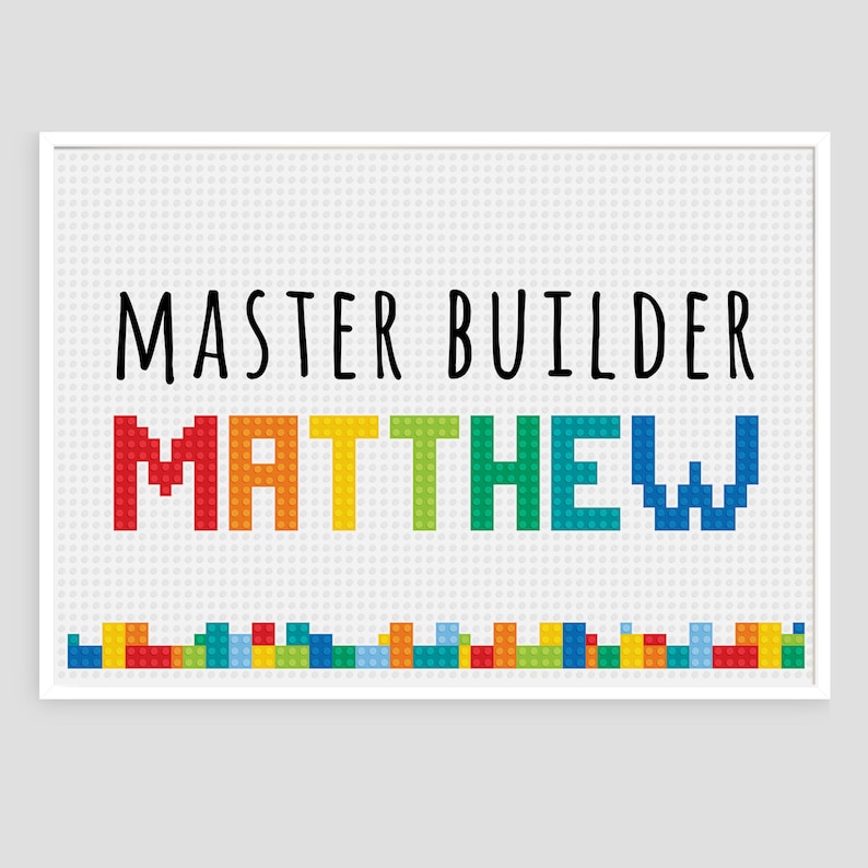 Colorful Personalized Custom Name Sign, Master Builder Playroom Decor ...