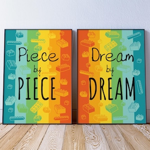 2 x Vintage Bricks art print set, Display room decor, Motivational Game room poster, Kids room colorful artwork, Building blocks - DIGITAL