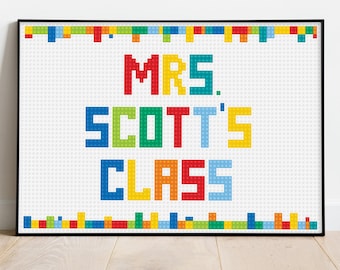 Custom Teacher Name Classroom Door Print: Back to School Bricks Wall Art (Digital Download)