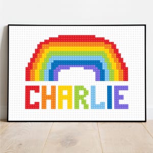 Colourful Rainbow Bricks Personalized Printable Nursery Name Sign, Building room wall art, Building Blocks Wall Art - DIGITAL