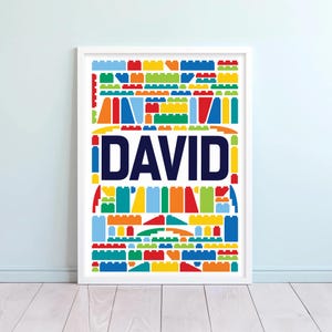 Colorful bricks personalized printable nursery name sign, Building room wall art, Building blocks wall art custom kids name - DIGITAL