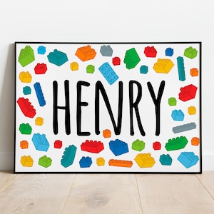 Colourful Bricks Personalized name sign print gift for building room decor gift custom name building block - DIGITAL