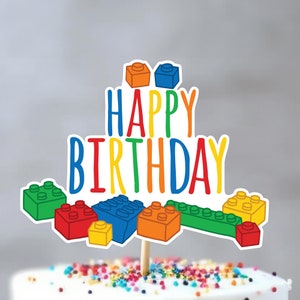 Brick Cake Topper, Colourful Building Bricks Cake Decoration for Birthday Decor, Printable building bricks topper for party cake - DIGITAL