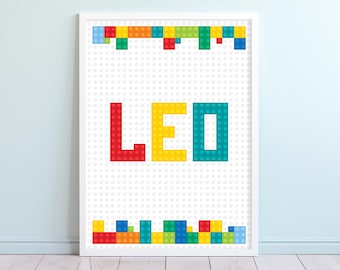Colorful Personalized printable nursery name sign, Building room wall art, Building blocks letters wall art personalized name - DIGITAL