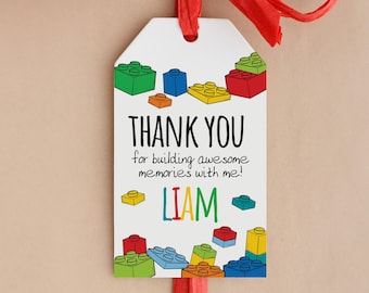 Brick Party Favor Tag: Custom Name Thank You Labels (Digital Download)