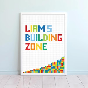 Building Zone Decor Poster, Colorful Personalized Custom Name Sign, Building Room Print, Master builder Playroom Bricks Decor - DIGITAL