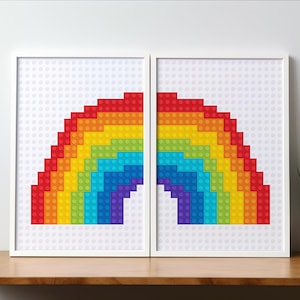 2 x Game room decor rainbow poster, Kids room decor art print, Nursery wall decor, Building bricks letters decor wall art - DIGITAL DOWNLOAD