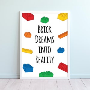 Arte de pared con frase motivacional "Sueños", impresión artística para decoración de habitación infantil, letras de bloques de construcción, decoración de pared para guardería - DIGITAL