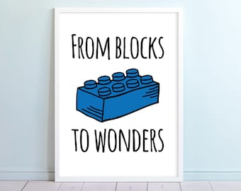 Building Blocks Quote Art Print: Kids Room Decor, 'From blocks to wonder' (Digital Download)