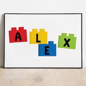 Custom name sign, Playroom decor, Building Brick Wall Art, Personalized name decor, Gift for Kids - DIGITAL