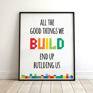 Motivational colorful art print poster, Game room decor poster, Kids room artwork, Building bricks letters, Colorful geometric print DIGITAL