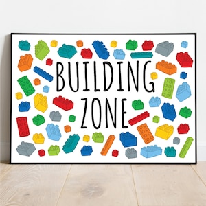 Gebäude Dekor Poster, Bunte Ziegelsteine, Spielzimmer Dekor Poster, Kinderzimmer Dekor, Gebäude Raum Druck - DIGITAL