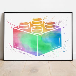 Aquarell bunter Ziegelstein Druck, Gebäude dekor, Aquarell Kinderzimmer dekor, Geschenk für Kinder, Bausteine wandbild - DIGITAL