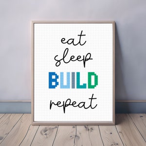 Lámina infantil "Bloques de construcción": Comer, dormir, construir y repetir (descarga digital)