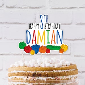 Cake Topper Custom Name Colourful Bricks, Personalised Building Bricks Cake Decoration, Printable building bricks topper for party - DIGITAL