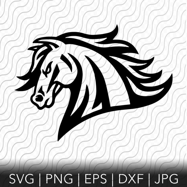 Mustang Mascot SVG, Mustang Profile SVG, Horse School Mascot, Cutting Template, svg, png, eps, dxf, jpg files for Cricut or Silhouette