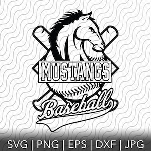 Béisbol Mustangs, sóftbol Lady Mustangs, mascota, logotipo de equipo deportivo, archivos SVG, PNG, EPS, dxf, jpg para Cricut o Silhouette