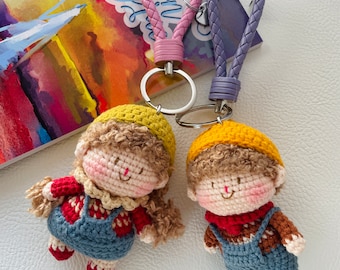 Crochet couples keychain cute doll keychain  birthday gift gift for friends  girlfriend gift Valentine's gift Essential oil keychain